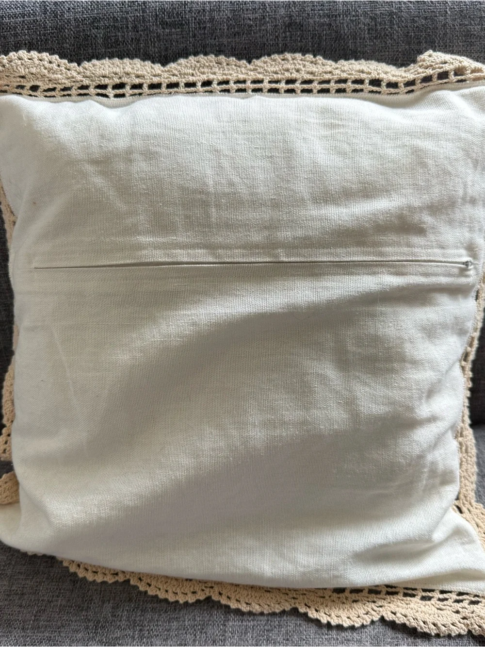 Vintage Floral Cross Stitch Pillow Cover Crochet Lace Trim 16x16